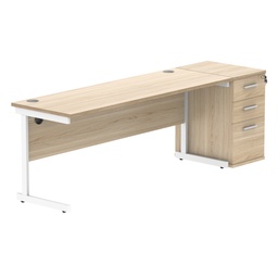 [COREBUNSU1860OKWHDH] Single Upright Rectangular Desk + Desk High Pedestal (FSC) | 1800 X 600 | Canadian Oak/White